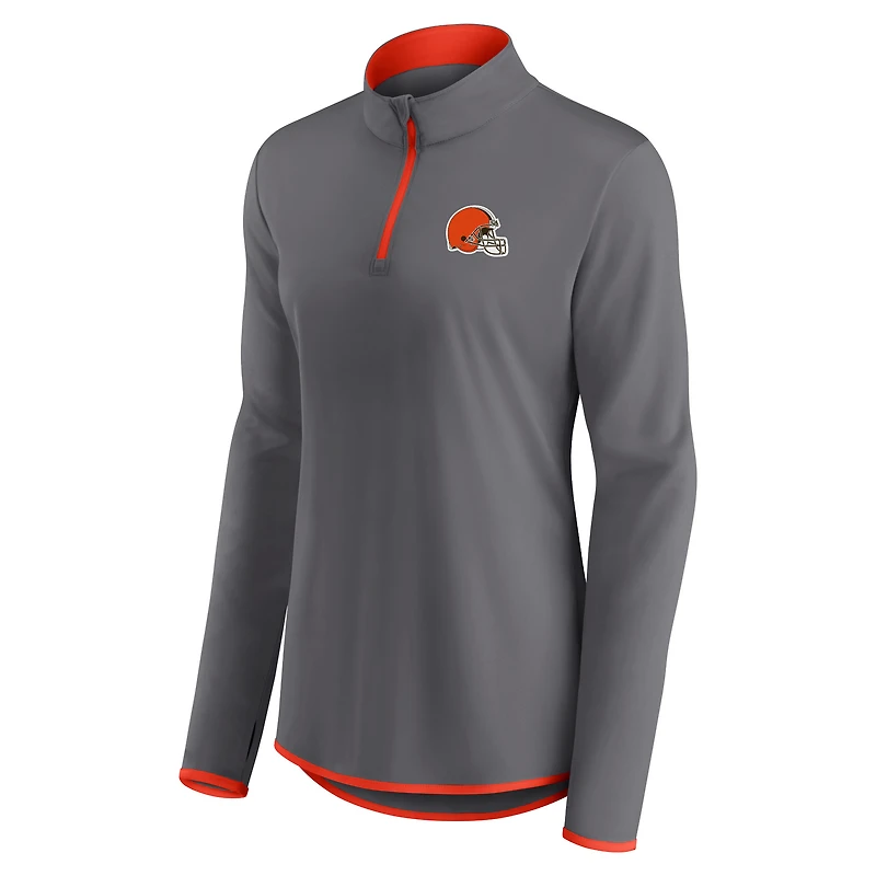 Women's Fanatics  Gray Cleveland Browns Corner Long Sleeve 1/4 Zip Top