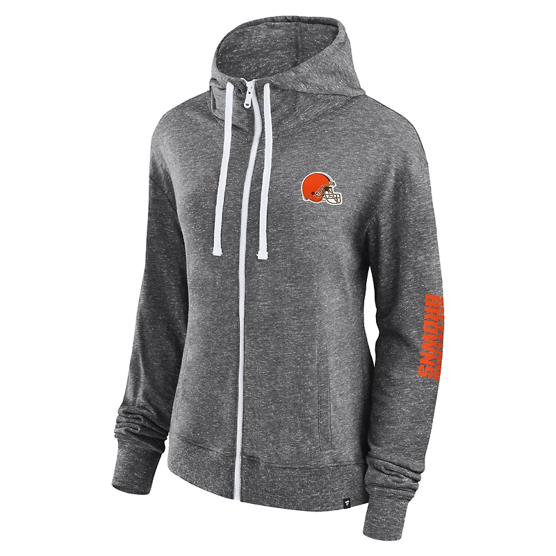 Sweat à capuche léger entièrement zippé pour femmes Fanatics Heather Charcoal Cleveland Browns Opening Coin Flip