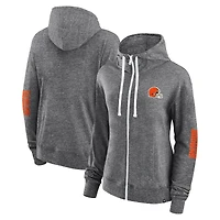 Sweat à capuche léger entièrement zippé pour femmes Fanatics Heather Charcoal Cleveland Browns Opening Coin Flip