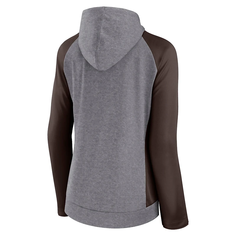 Fanatics pour femmes gris chiné/marron universitaire Cleveland Browns Blind Side Sweat à capuche léger entièrement zippé