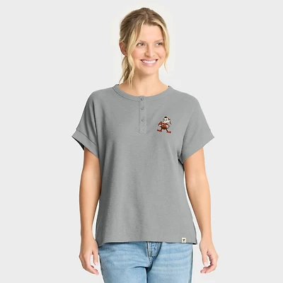 Women's Fanatics Heather Gray Cleveland Browns Oversized Hometown Premium Henley Shirt