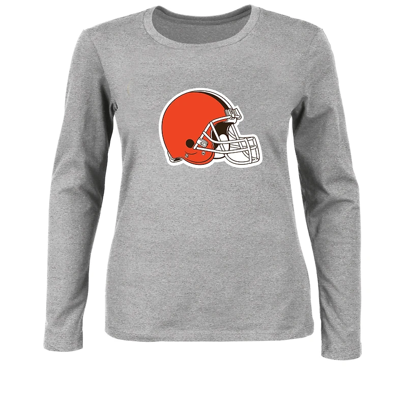 Women's Fanatics Heather Gray Cleveland Browns Plus Primary Logo Long Sleeve T-Shirt