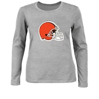 Women's Fanatics Heather Gray Cleveland Browns Plus Primary Logo Long Sleeve T-Shirt