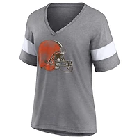 T-shirt tri-mélange à col en V de l'équipe détresse des Cleveland Browns Fanatics pour femmes, gris chiné/blanc
