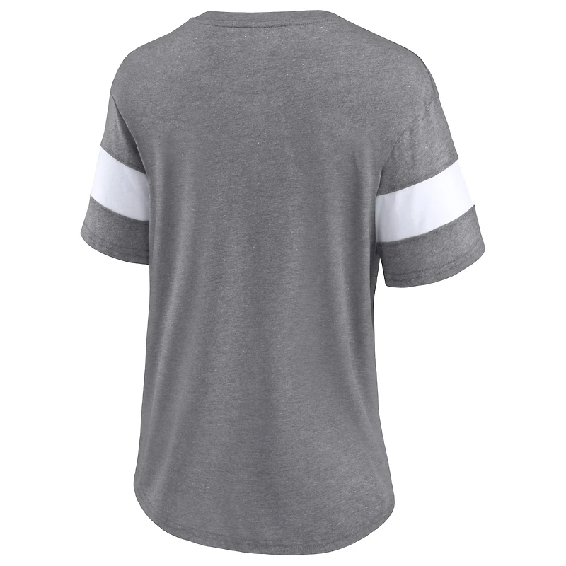 T-shirt tri-mélange à col en V de l'équipe détresse des Cleveland Browns Fanatics pour femmes, gris chiné/blanc