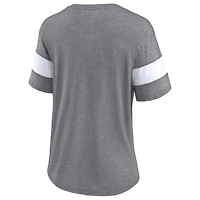 T-shirt tri-mélange à col en V de l'équipe détresse des Cleveland Browns Fanatics pour femmes, gris chiné/blanc