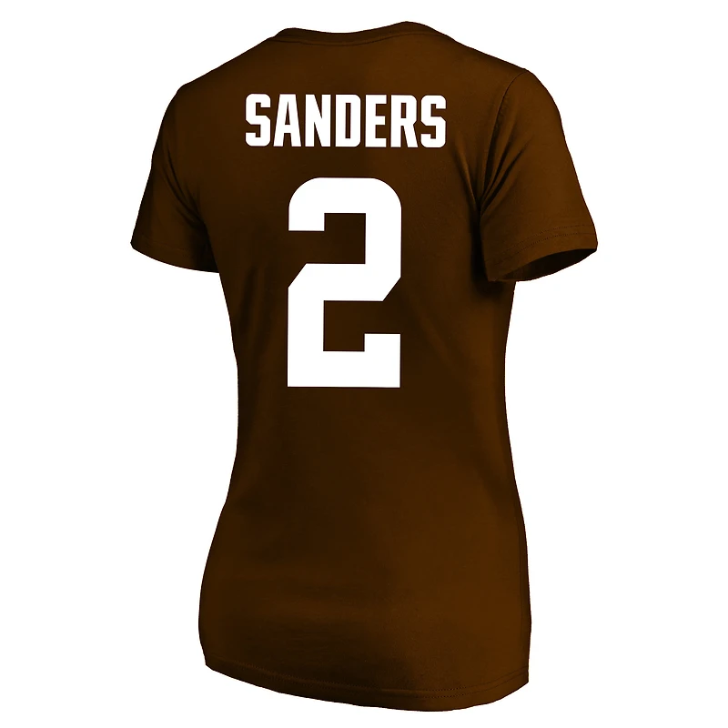 T-shirt à col en V pour femmes Fanatics Shedeur Sanders Brown Cleveland Browns, grandes tailles, nom et numéro