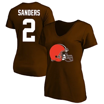 T-shirt à col en V pour femmes Fanatics Shedeur Sanders Brown Cleveland Browns, grandes tailles, nom et numéro