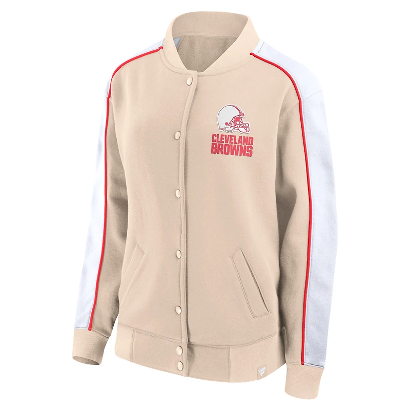 Veste universitaire à bouton-pression complète Fanatics Tan Cleveland Browns Lounge pour femmes