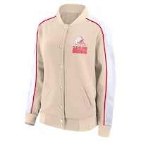 Veste universitaire à bouton-pression complète Fanatics Tan Cleveland Browns Lounge pour femmes