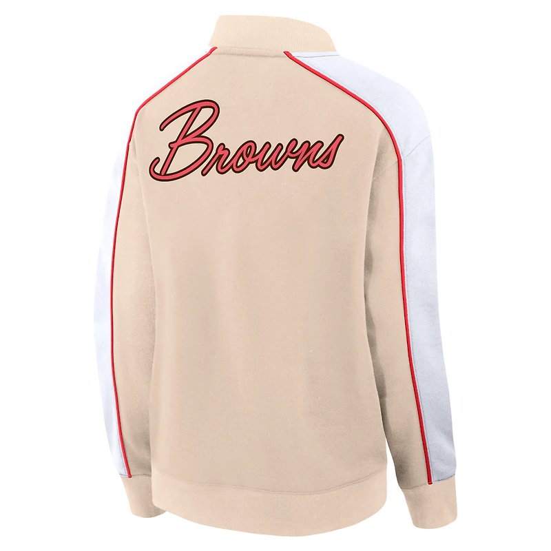Veste universitaire à bouton-pression complète Fanatics Tan Cleveland Browns Lounge pour femmes