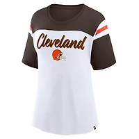 Haut court tendance blanc/marron pour femmes Fanatics Cleveland Browns Cheer Chant