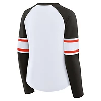 Women's Fanatics White/Brown Cleveland Browns Redzone Blitz Package Raglan Lace-Up V-Neck Long Sleeve T-Shirt