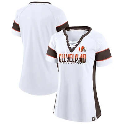 Women's Fanatics  White Cleveland Browns Athena Lace-Up V-Neck T-Shirt