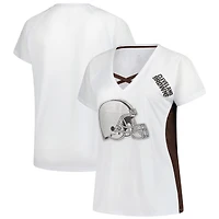 T-shirt à lacets et col en V paillettes pour femmes Fanatics White Cleveland Browns grande taille