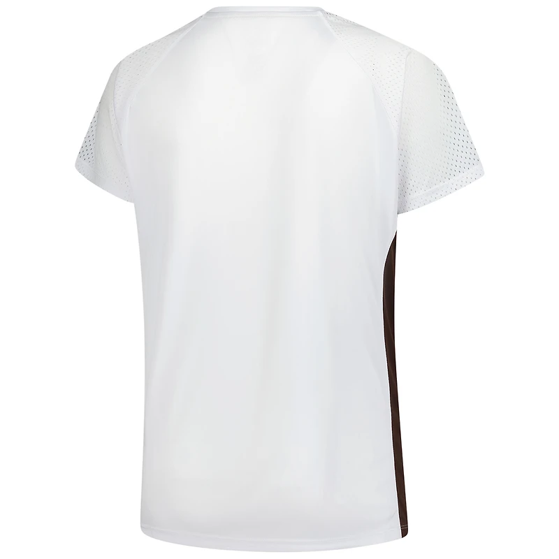 T-shirt à lacets et col en V paillettes pour femmes Fanatics White Cleveland Browns grande taille