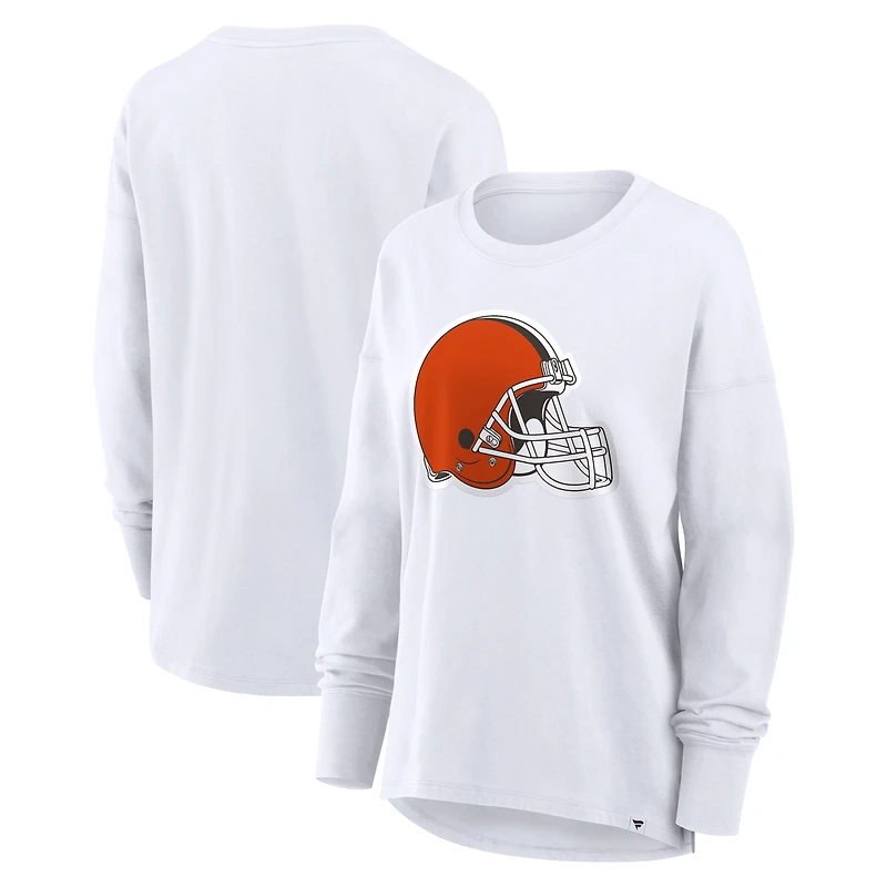 T-shirt à manches longues Fanatics blanc Cleveland Browns pour femme, coupe décontractée.