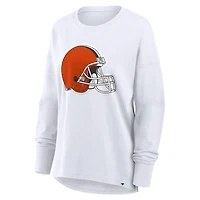 T-shirt à manches longues Fanatics blanc Cleveland Browns pour femme, coupe décontractée.