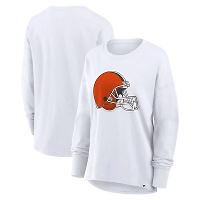 T-shirt à manches longues Fanatics blanc Cleveland Browns pour femme, coupe décontractée.