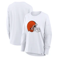 T-shirt à manches longues Fanatics blanc Cleveland Browns pour femme, coupe décontractée.