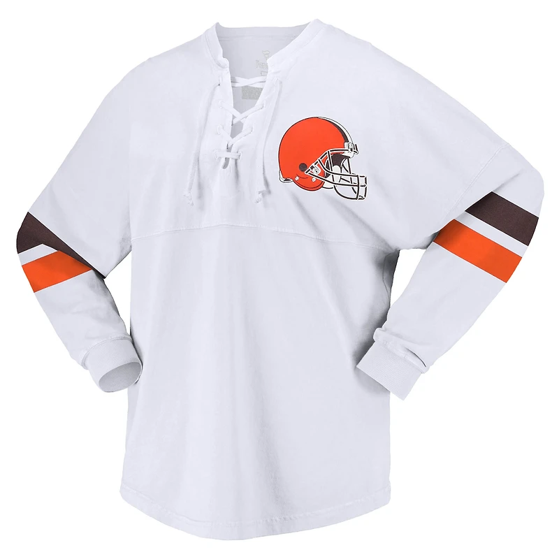 T-shirt à manches longues lacets et col en V jersey Fanatics Cleveland Browns Spirit pour femmes blanc