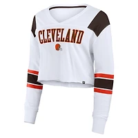 Women's Fanatics  White Cleveland Browns Stretch Cropped Fashion Long Sleeve T-Shirt