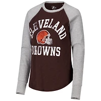 T-shirt à manches longues raglan en tricot gaufré G-III 4Her de Carl Banks pour femme, marron/gris chiné, Cleveland Browns