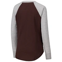 T-shirt à manches longues raglan en tricot gaufré G-III 4Her de Carl Banks pour femme, marron/gris chiné, Cleveland Browns