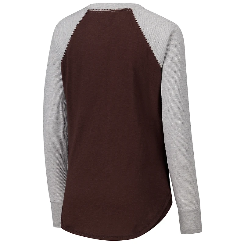 Women's G-III 4Her by Carl Banks Brown/Heather Gray Cleveland Browns Waffle Knit Raglan Long Sleeve T-Shirt