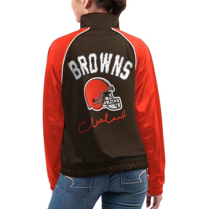 Veste de survêtement entièrement zippée G-III 4Her par Carl Banks Brown Cleveland Browns Showup Fashion Dolman pour femmes