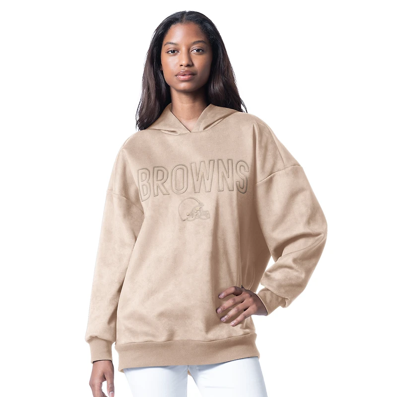 Women's G-III 4Her by Carl Banks Cream Cleveland Browns Best Hitter Oversized Tunic Pullover Hoodie