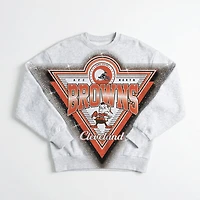 Women's Gameday Couture Ash Cleveland Browns Chasing Victory Rhinestone Spray Oversized Fleece Sweatshirt