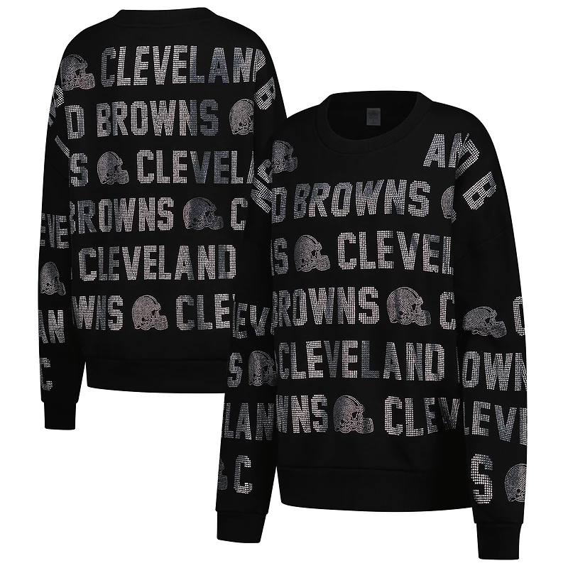 Women's Gameday Couture Black Cleveland Browns Oversized Hype Era Rhinestone Text Sweatshirt