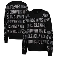 Women's Gameday Couture Black Cleveland Browns Oversized Hype Era Rhinestone Text Sweatshirt