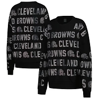 Women's Gameday Couture Black Cleveland Browns Oversized Hype Era Rhinestone Text Sweatshirt