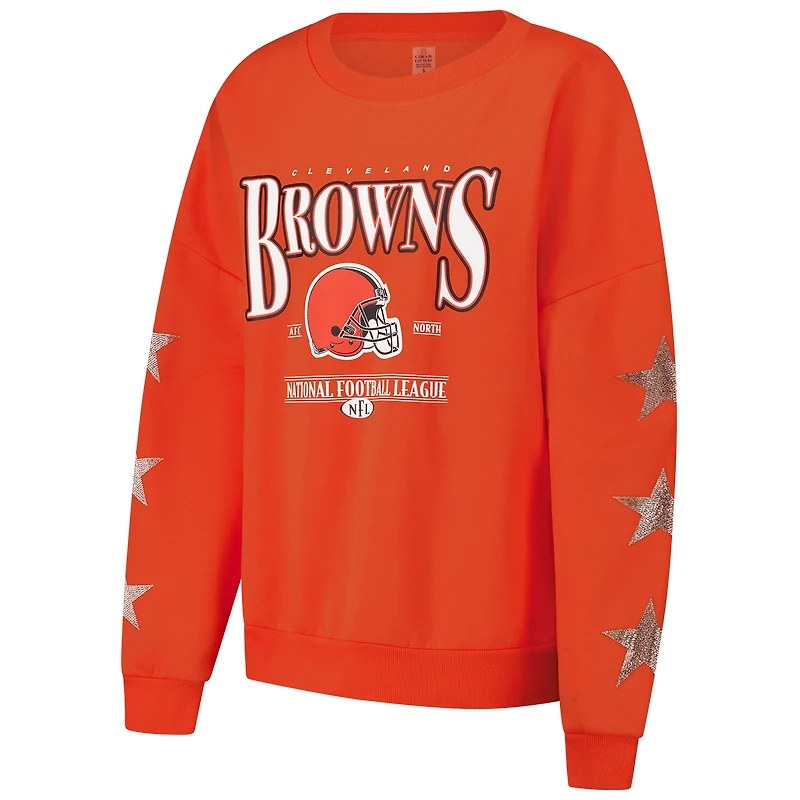 Sweat-shirt oversize à manches longues et strass pour femme Gameday Couture des Cleveland Browns, orange, motif étoile, enfiler