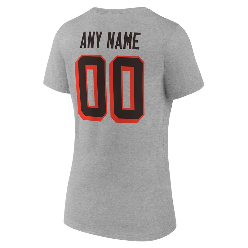 Women's Gray Cleveland Browns Team Authentic Classic Personalized Name & Number V-Neck T-Shirt