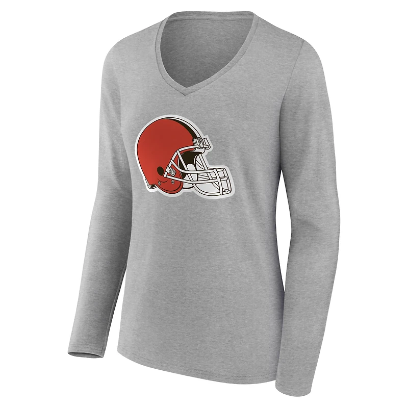 T-shirt à manches longues et col en V authentique personnalisé avec nom numéro des Cleveland Browns pour femmes, gris