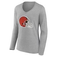 T-shirt à manches longues et col en V authentique personnalisé avec nom numéro des Cleveland Browns pour femmes, gris