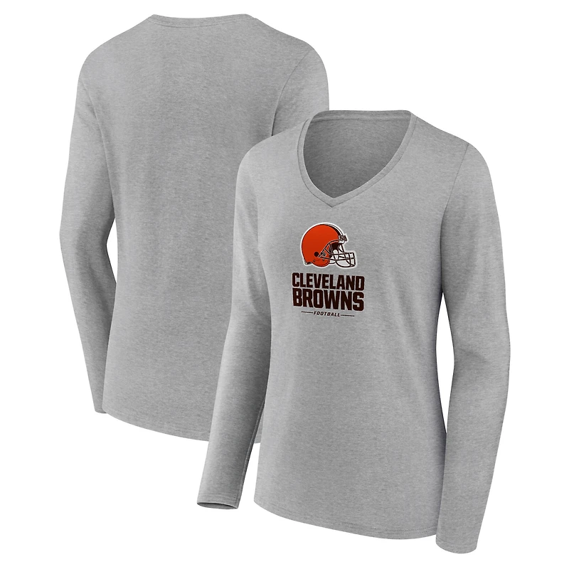Women's Gray Cleveland Browns Team Lockup Long Sleeve V-Neck T-Shirt
