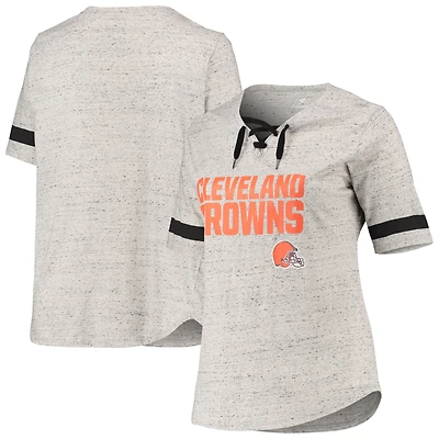 Women's Heathered Gray Cleveland Browns Plus Lace-Up V-Neck T-Shirt