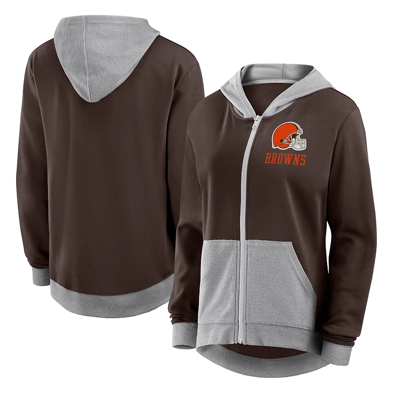 Women's Logo Athletic Brown Cleveland Browns Hit It French Terry Full-Zip Hoodie