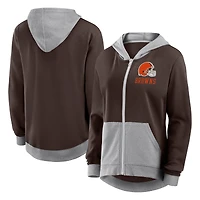 Women's Logo Athletic Brown Cleveland Browns Hit It French Terry Full-Zip Hoodie