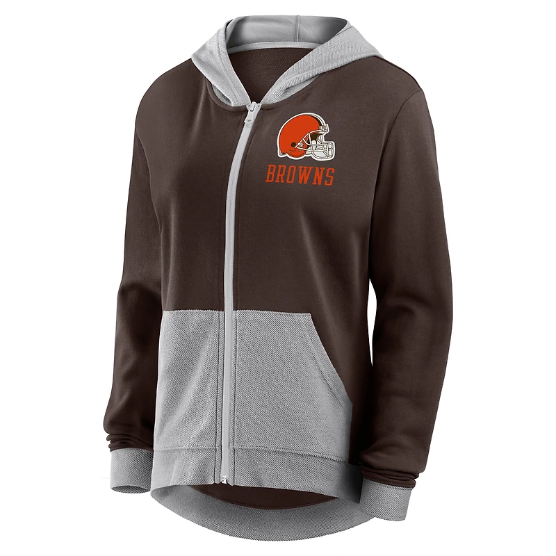 Women's Logo Athletic Brown Cleveland Browns Hit It French Terry Full-Zip Hoodie