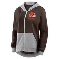 Women's Logo Athletic Brown Cleveland Browns Hit It French Terry Full-Zip Hoodie