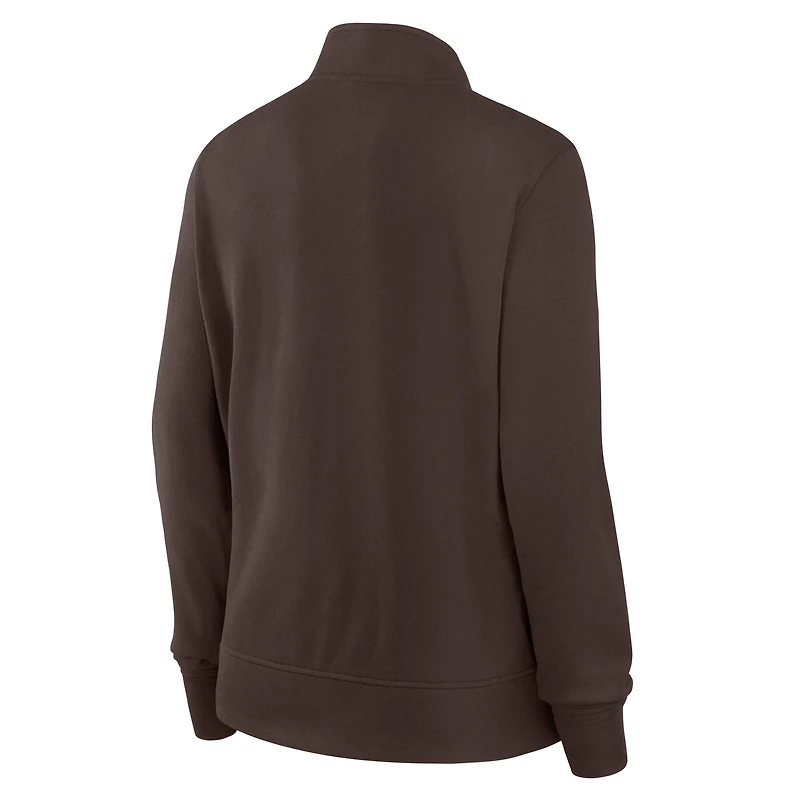Veste à logo athlétique marron Cleveland Browns Velocity fermeture éclair quart de tour pour femme