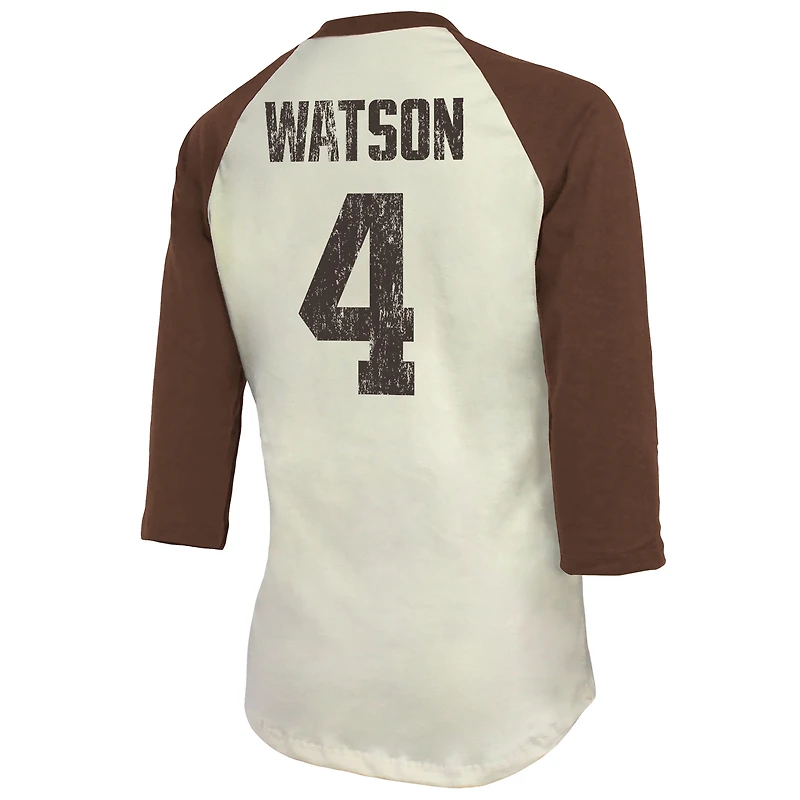 Women's Majestic Threads Deshaun Watson Cream Cleveland Browns Player Name & Number Tri-Blend Three-Quarter Sleeve T-Shirt