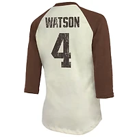 T-shirt à manches trois-quarts tri-mélange pour femmes Majestic Threads Deshaun Watson crème Cleveland Browns nom et numéro du joueur