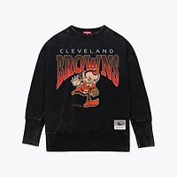 Women's Mitchell & Ness  Black Cleveland Browns Delineate Mineral Wash Crewneck Sweatshirt