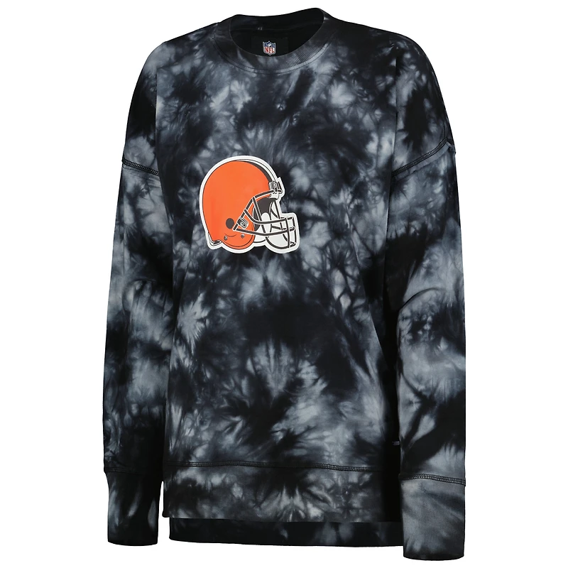 Women's MSX by Michael Strahan Black Cleveland Browns Bailey Tie-Dye Tri-Blend Pullover Sweatshirt